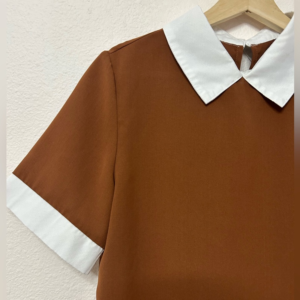 SHEIN Brown Blouse with White Collar